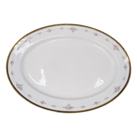 Vtg Noritake M Oval Platter Roses Gold Encrusted Rim N224 Japan 15.5 - Picture 1 of 11